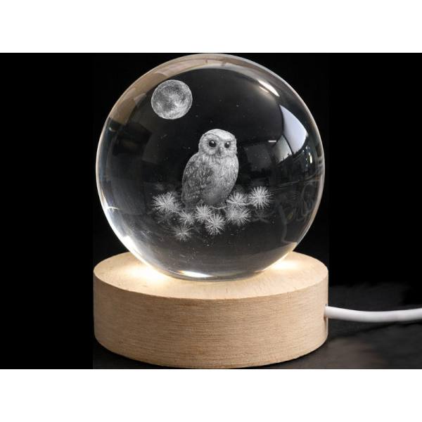 Glass ball diameter 60 mm, motif Owl