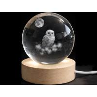 Glass ball diameter 60 mm, motif Owl
