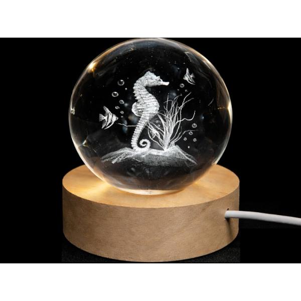 Glass ball diameter 60 mm, motif Seahorse