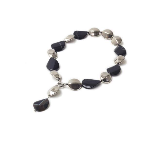 Kette Achat, mit Anhänger, schwarz