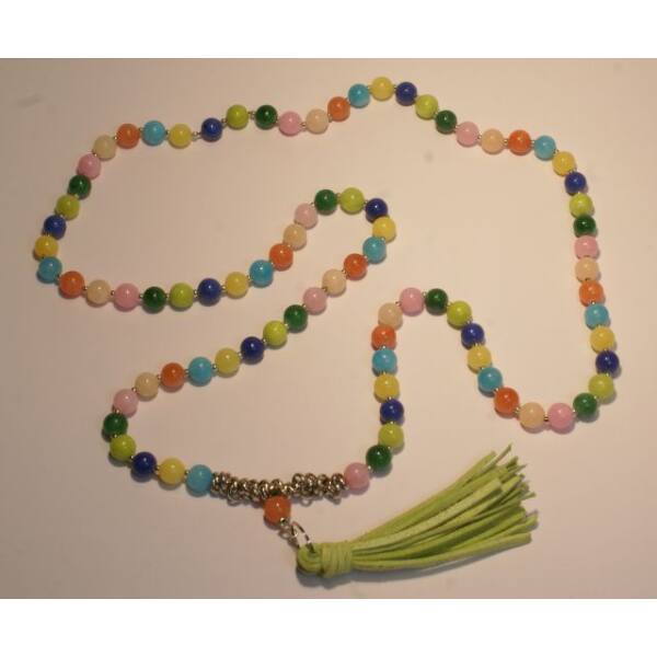 Kette,lang,Stein,silberf. Elemente,Anhänger,bunt