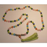 Kette,lang,Stein,silberf. Elemente,Anhänger,bunt