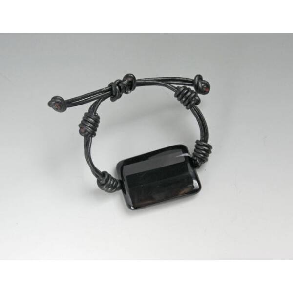 Armband, Leder mit großem Stein, schwarz