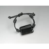 Armband, Leder mit großem Stein, schwarz