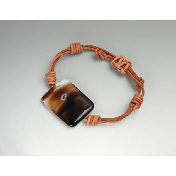 Armband, Leder mit großem Stein, braun