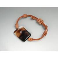 Armband, Leder mit großem Stein, braun