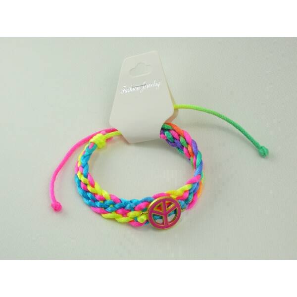Armband mit Peace-Symbol , geflochten, bunt