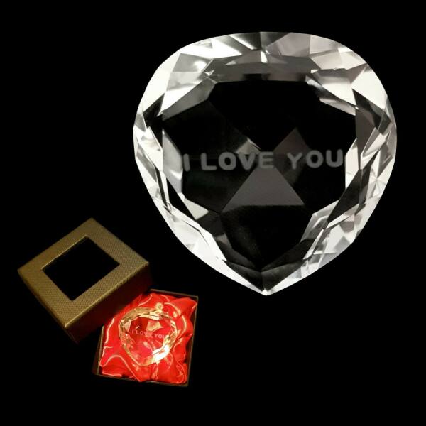 Crystal heart with motif Text I love you