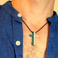 Kette geteiltes Kreuz Edelstahl, mit gew. Stoffband