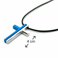 Kette geteiltes Kreuz Edelstahl, mit gew. Stoffband