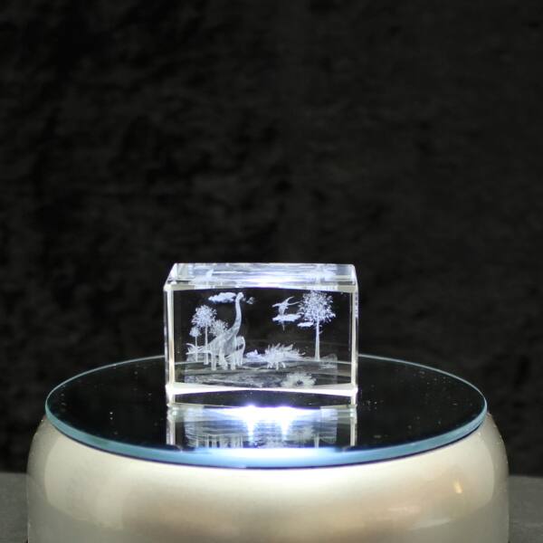 Crystal cuboid block, motif Several Dinosaurs