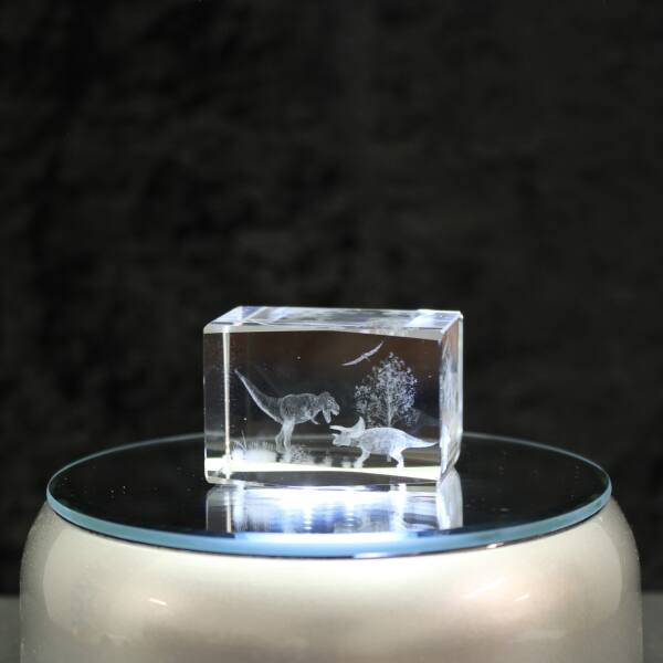 3D-Glas-Cube-2 Dinosaurier, versch. Größen