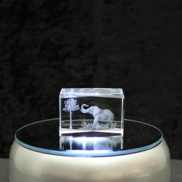 3D-Glas-Cube-Elephant unter Baum, versch. Größen