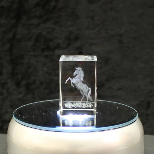 3D-Glas-Cube-aufst. Pferd, versch. Größen
