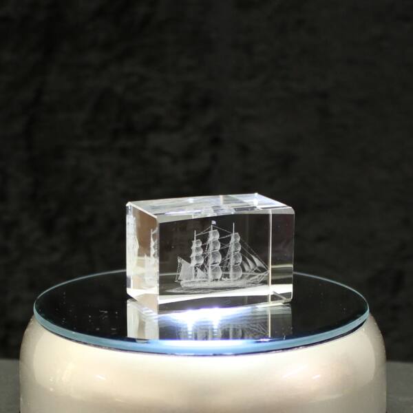 Crystal cuboid block, motif Sailing Ship