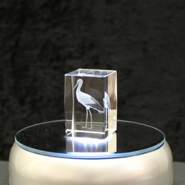 3D-Glas-Cube-Storch, versch. Größen