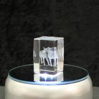 3D-Glas-Cube-2 Wölfe, versch. Größen