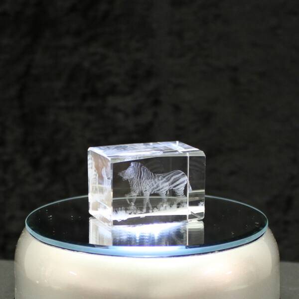 Crystal cuboid block, motif Zebra With Foal