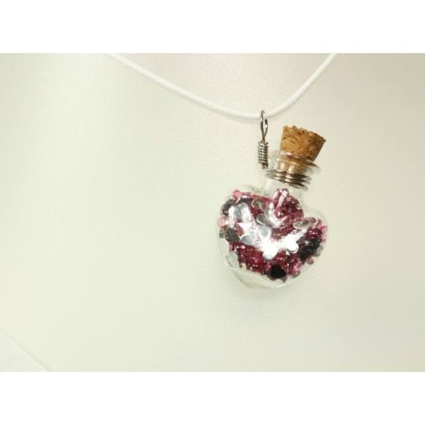 Kette Wishbottle silber-rose mit weisser Wachskordel, 50 cm
